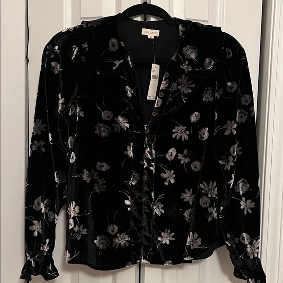 Pilcro *Anthropologie* Keira Black Velvet button front blouse - Picture 5 of 8